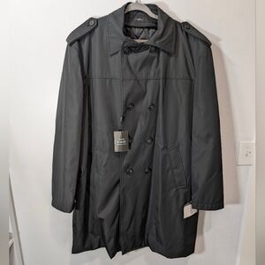 Claiborne Men's Black Double-Breasted Trench Coat Size Large Nylon